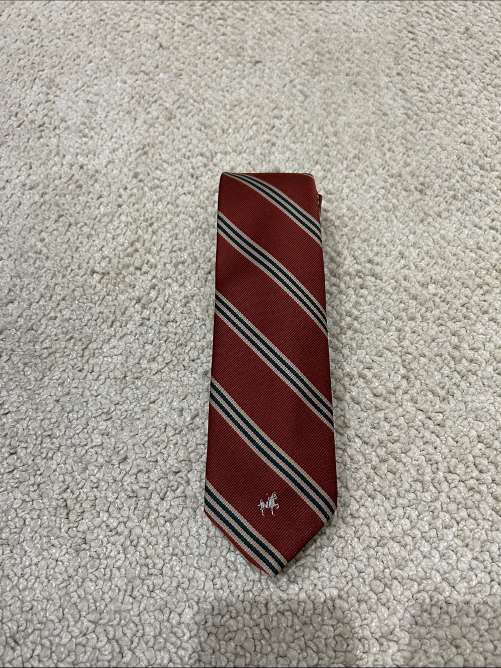 Vintage Saddlebred Brick Red Striped Tie with Cream and Green Accents